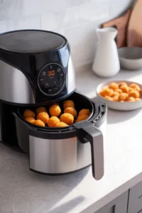 Preheat the air fryer to 350 degrees Fahrenheit, place the filled bites in the basket, and air fry until golden brown