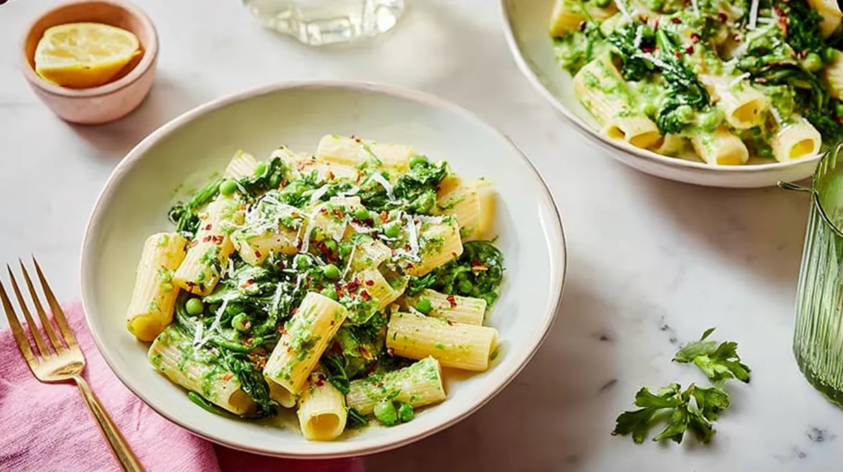 Probiotic Spring Greens Rigatoni with Lemon