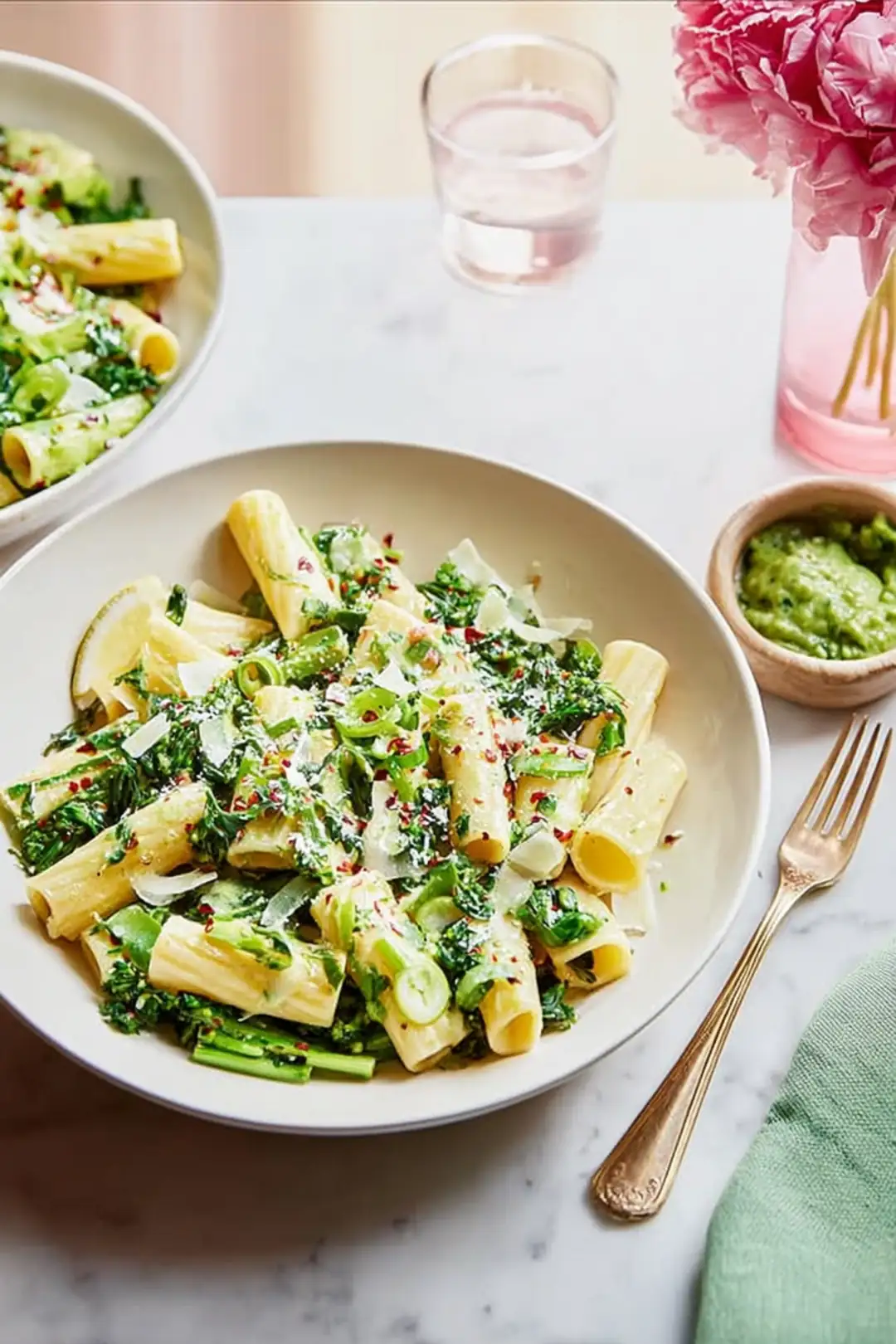 probiotic spring greens rigatoni with lemon