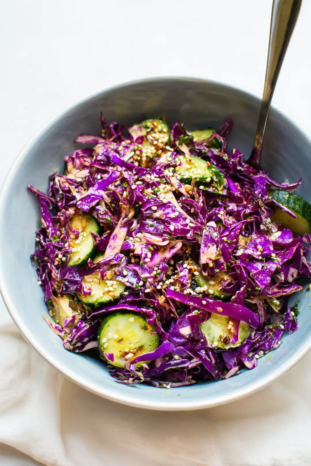 purple cabbage chaos salad with miso dressing