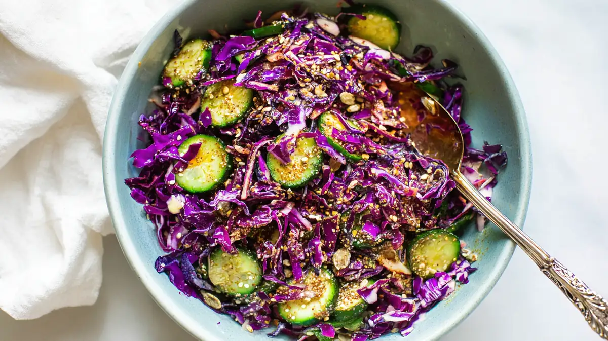 Purple cabbage salad with miso dressing