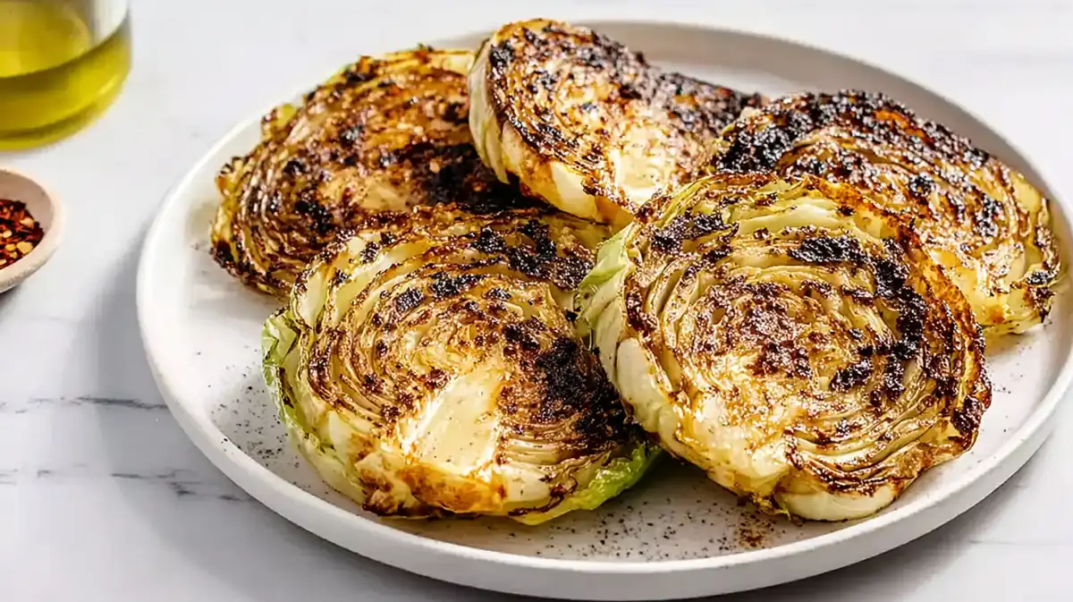 Root-to-stem blistered cabbage steaks