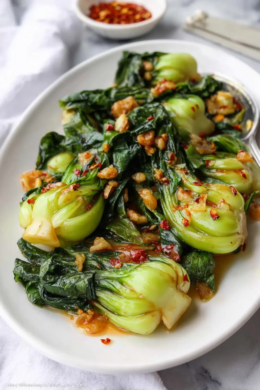 sautéed bok choy with garlic crispy chili