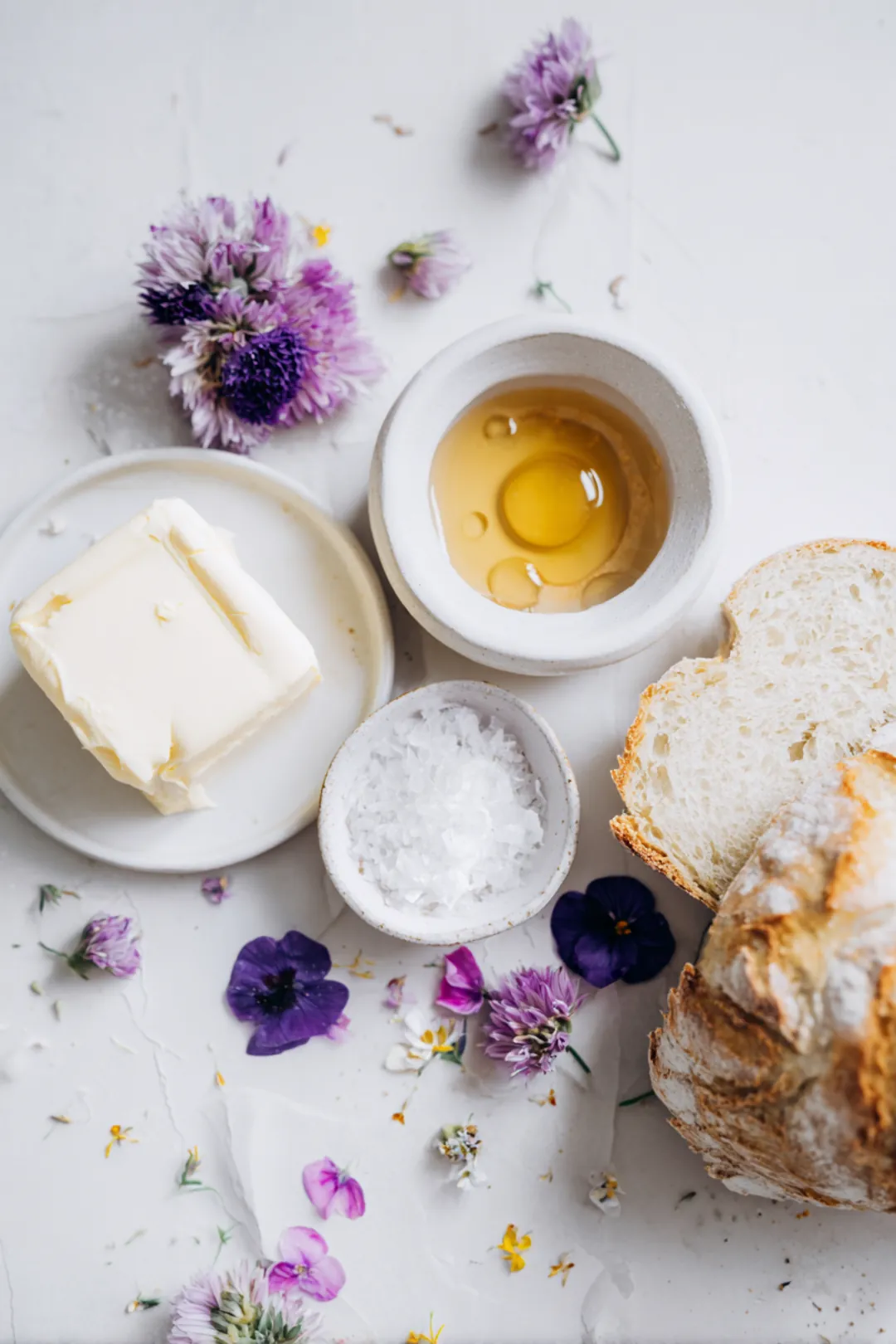 Savory whipped butter board with edible flowers