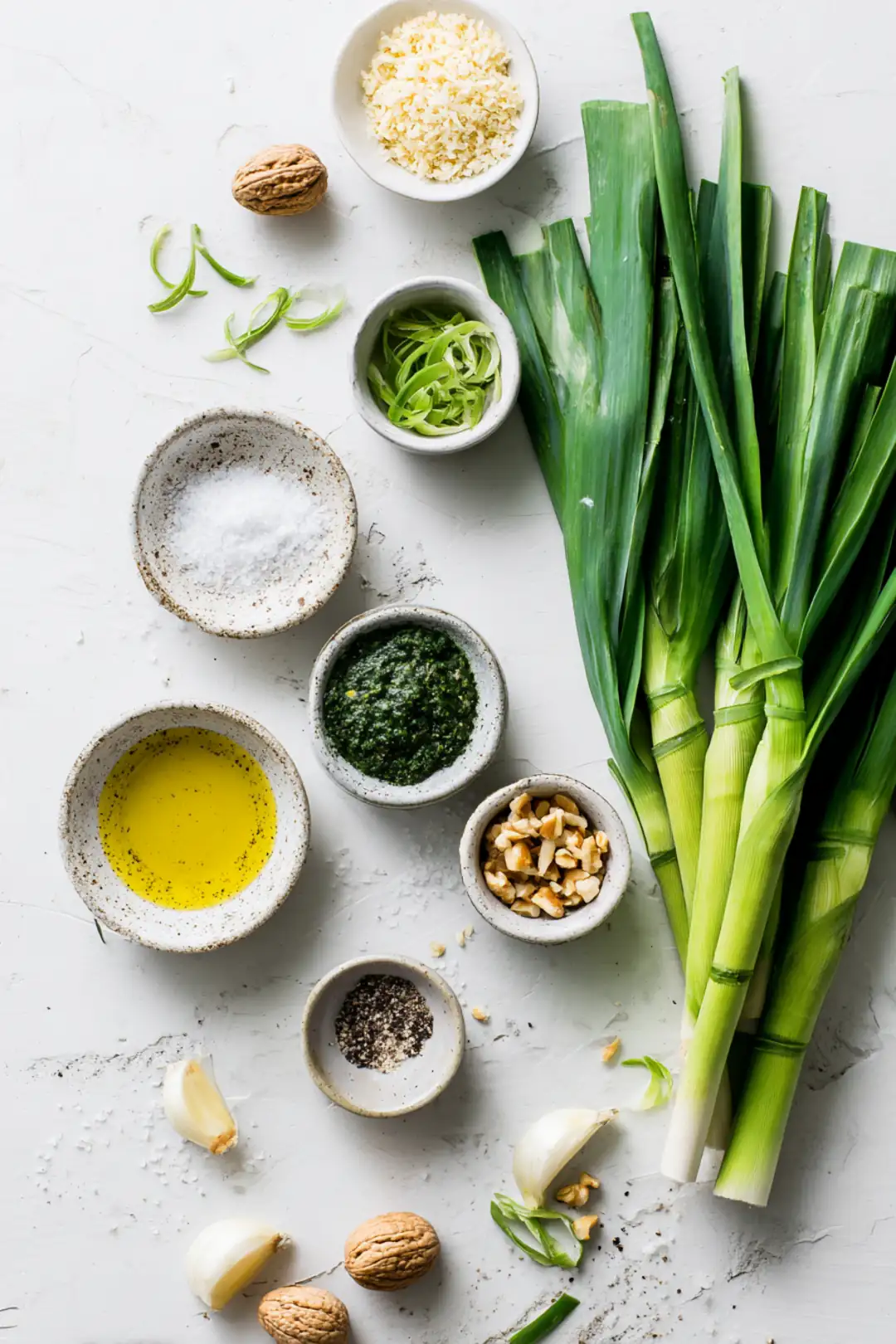 Scallion and Wild Garlic Stem Pesto ingredients