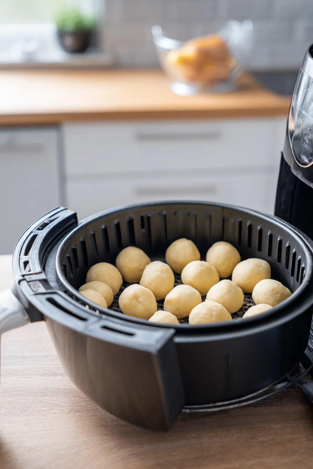 Shape the dough into small balls and place in air fryer