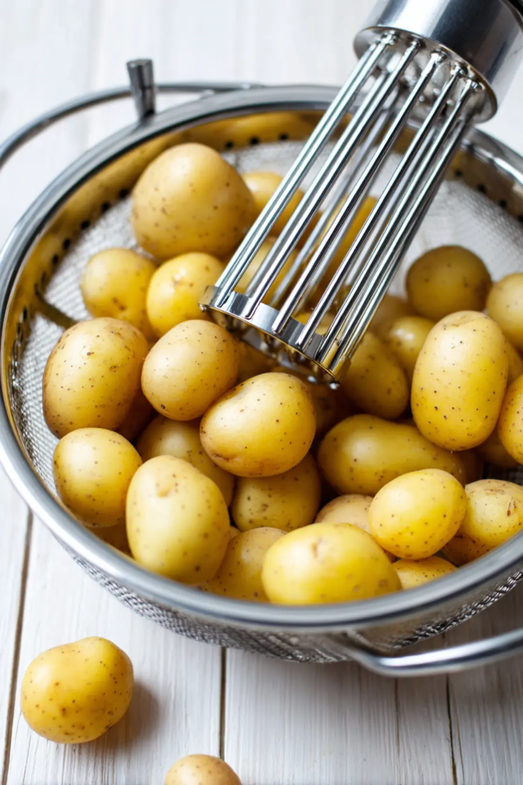 Smash the cooked potatoes using a potato masher