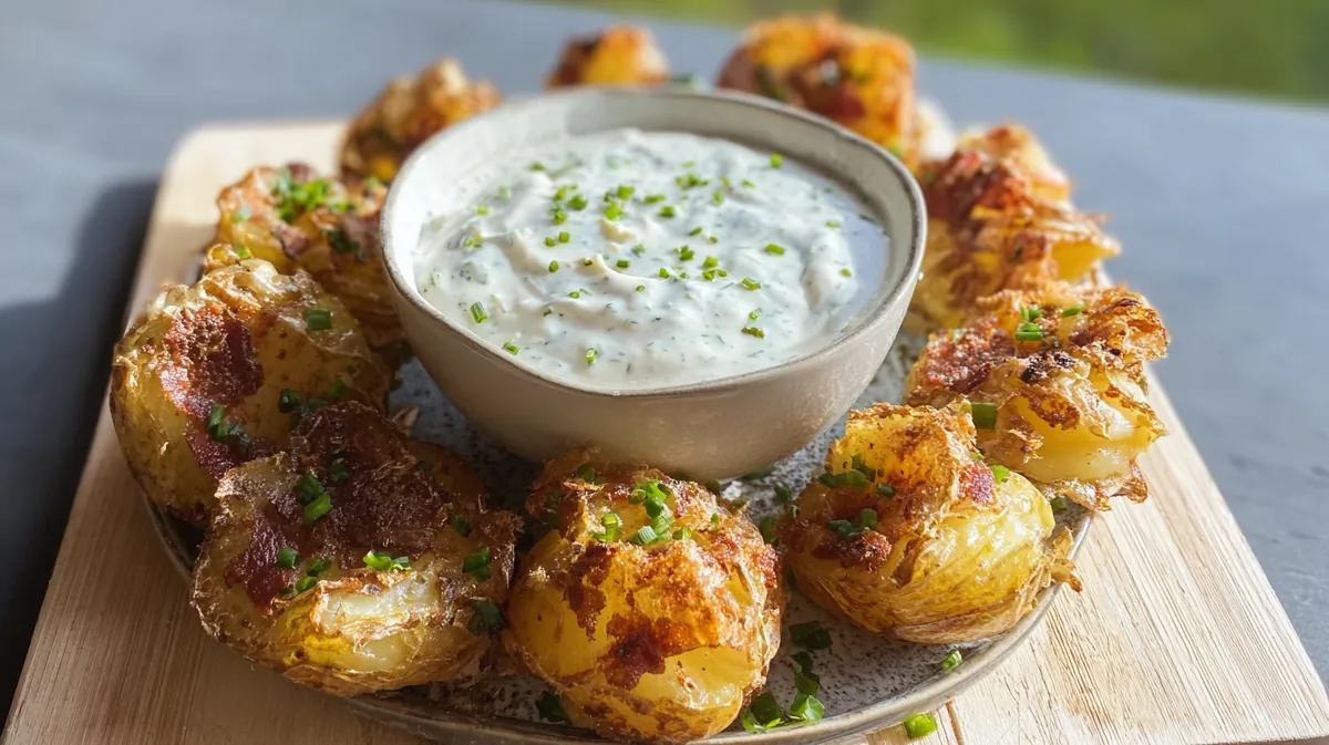 Smashed Jersey Royal Potatoes with Kefir Dip