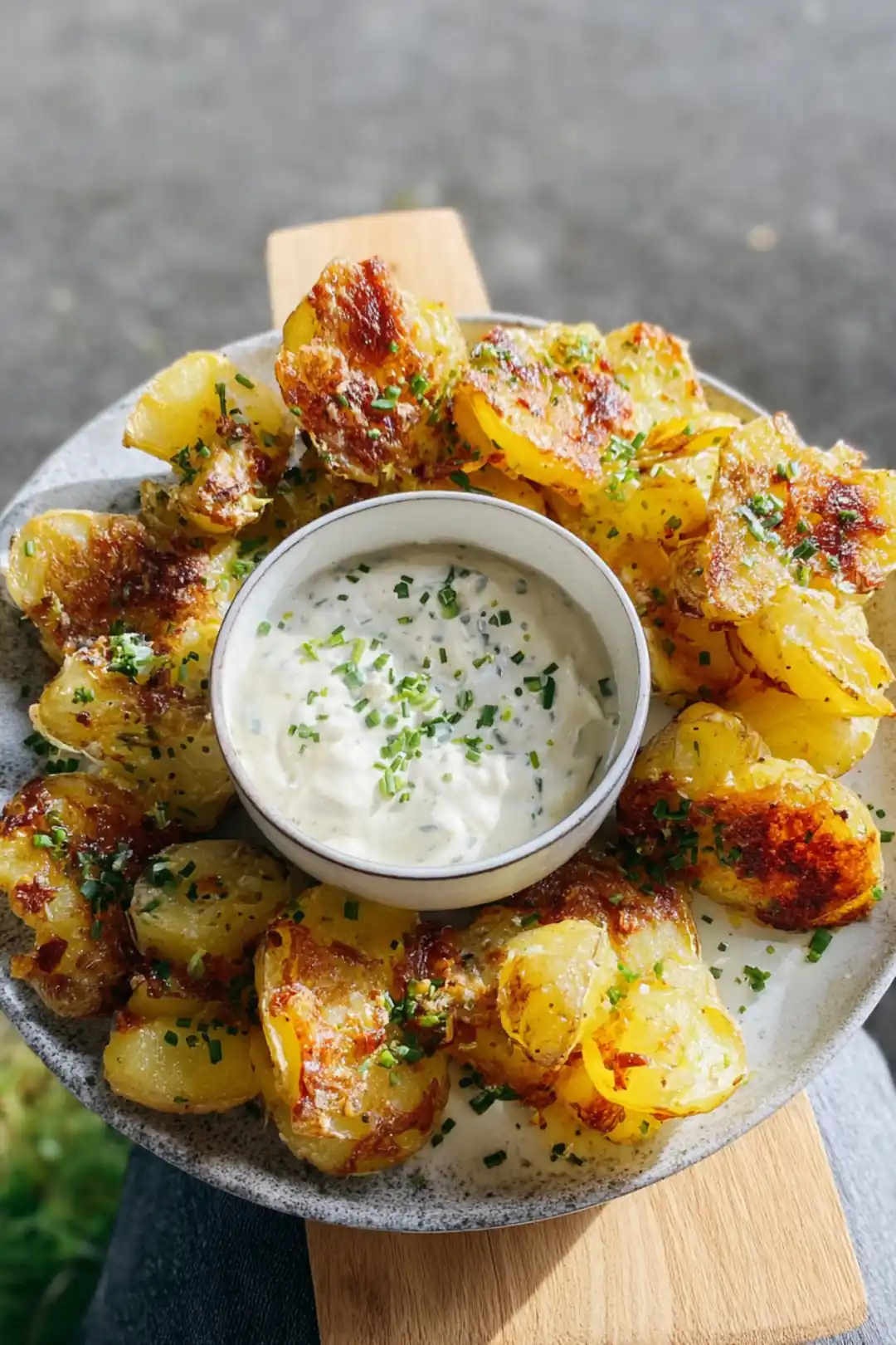 Smashed Jersey Royal Potatoes with Kefir Dip