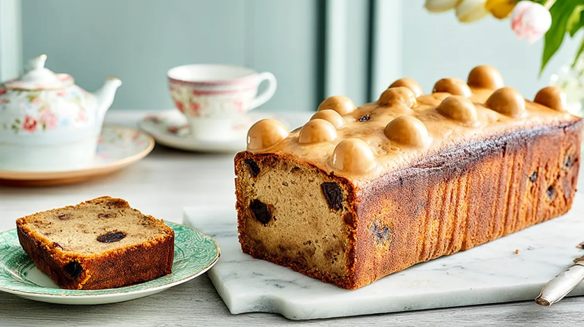 Soft toasted marzipan simnel loaf cake