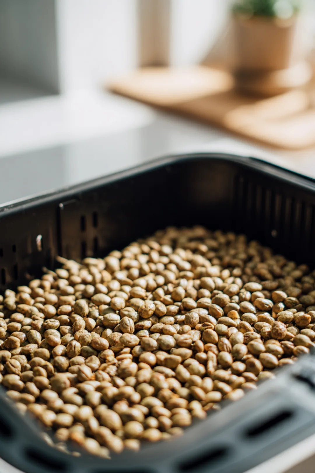 Spread seasoned lupini beans in air fryer