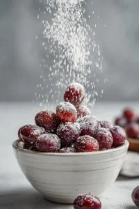 Sprinkle almond flour over the coated grapes and toss gently to evenly distribute