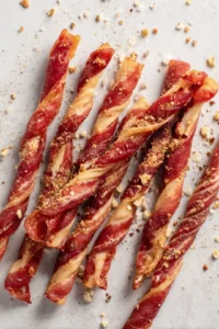 Sprinkle black pepper, brown sugar, garlic powder, and paprika over the bacon twists