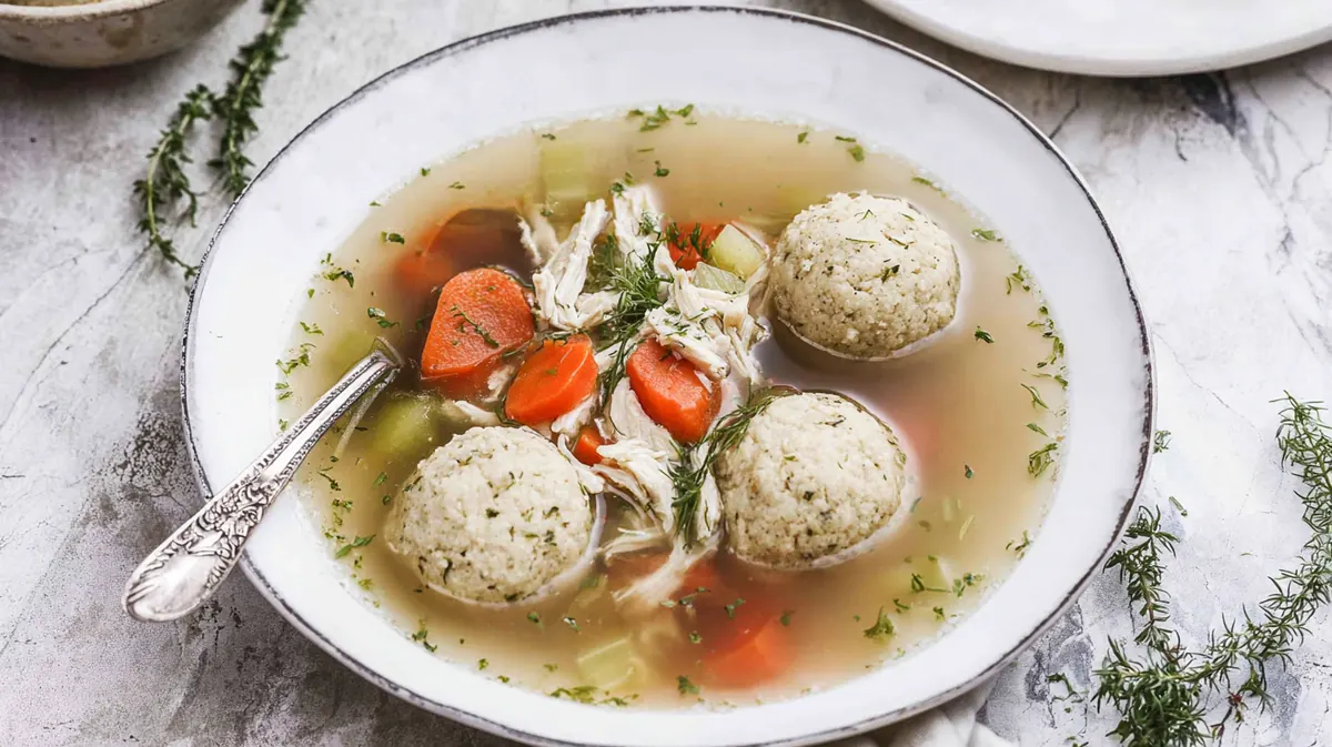 Traditional matzah ball soup modern garnish