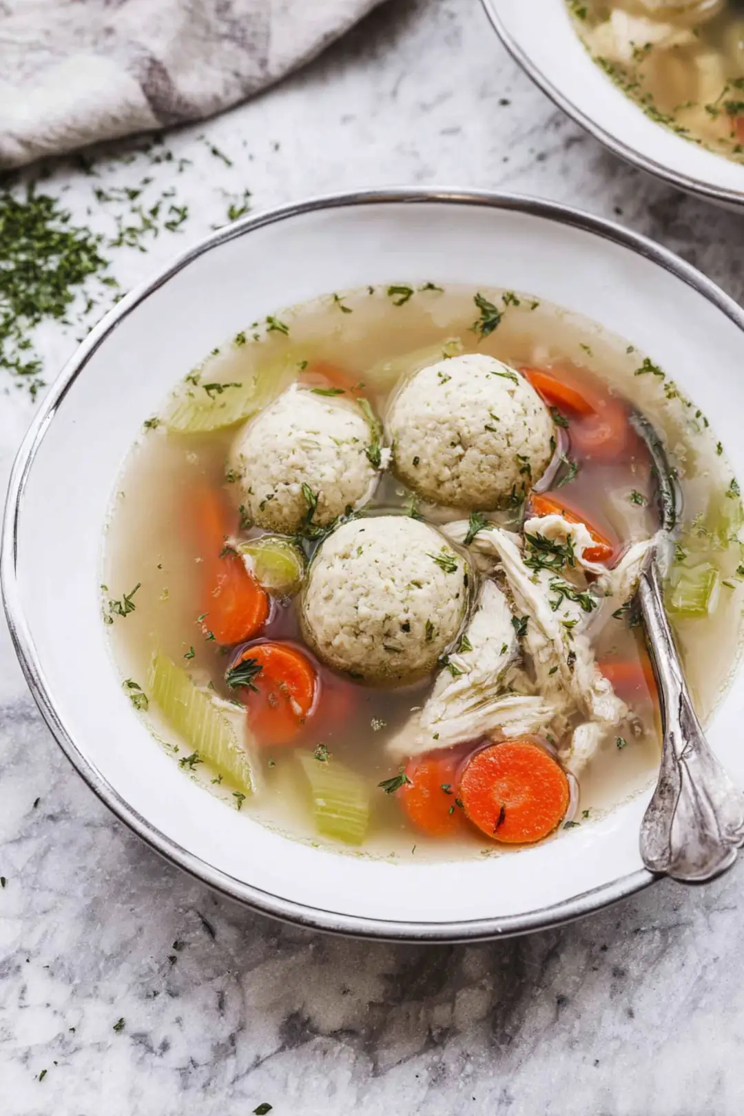 Traditional matzah ball soup modern garnish