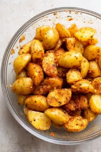 Transfer seasoned potatoes to air fryer and cook until crispy
