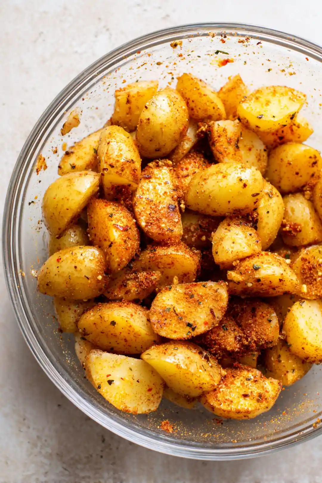 Transfer seasoned potatoes to air fryer and cook until crispy