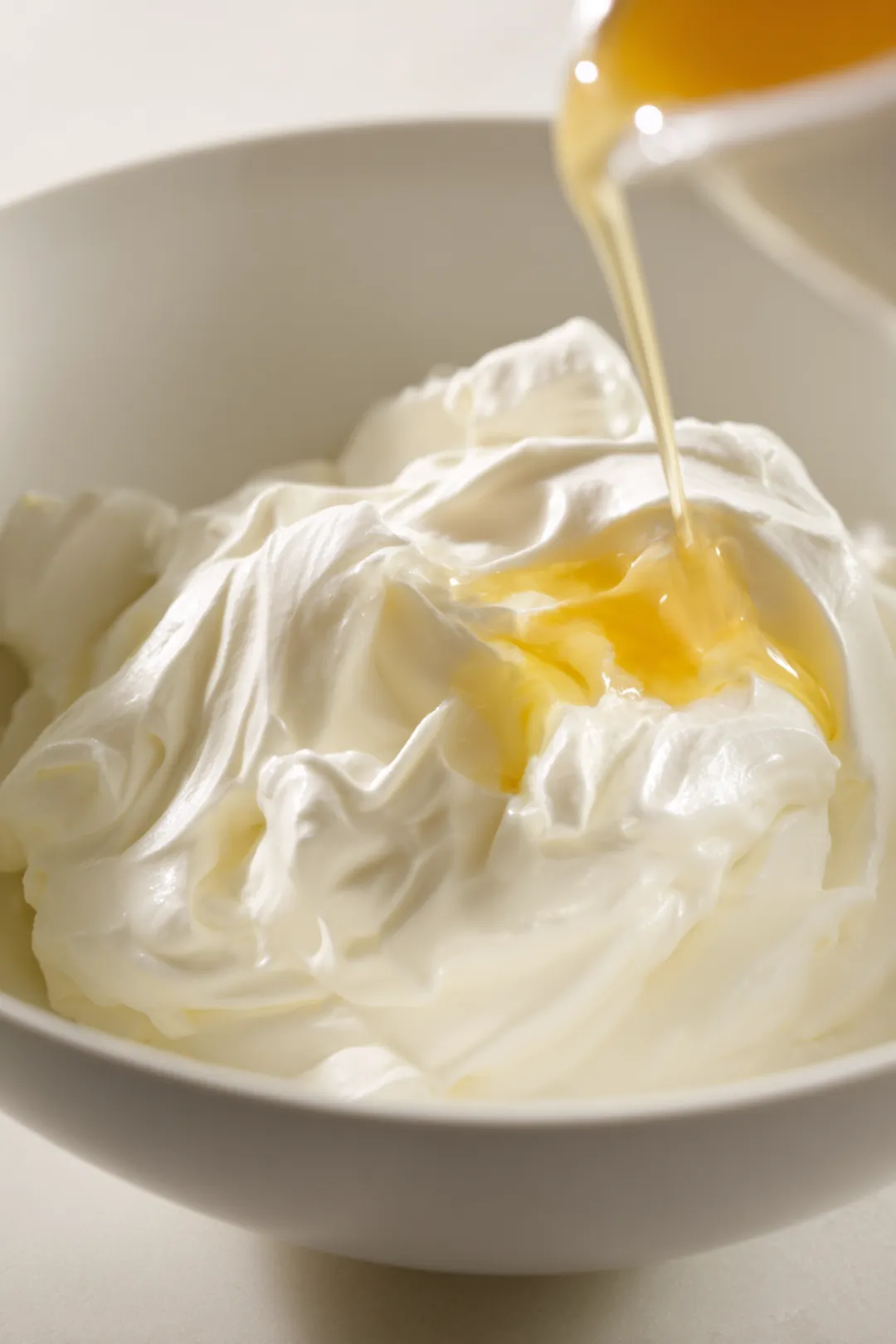 Whip the heavy cream until soft peaks form and fold in the vanilla syrup