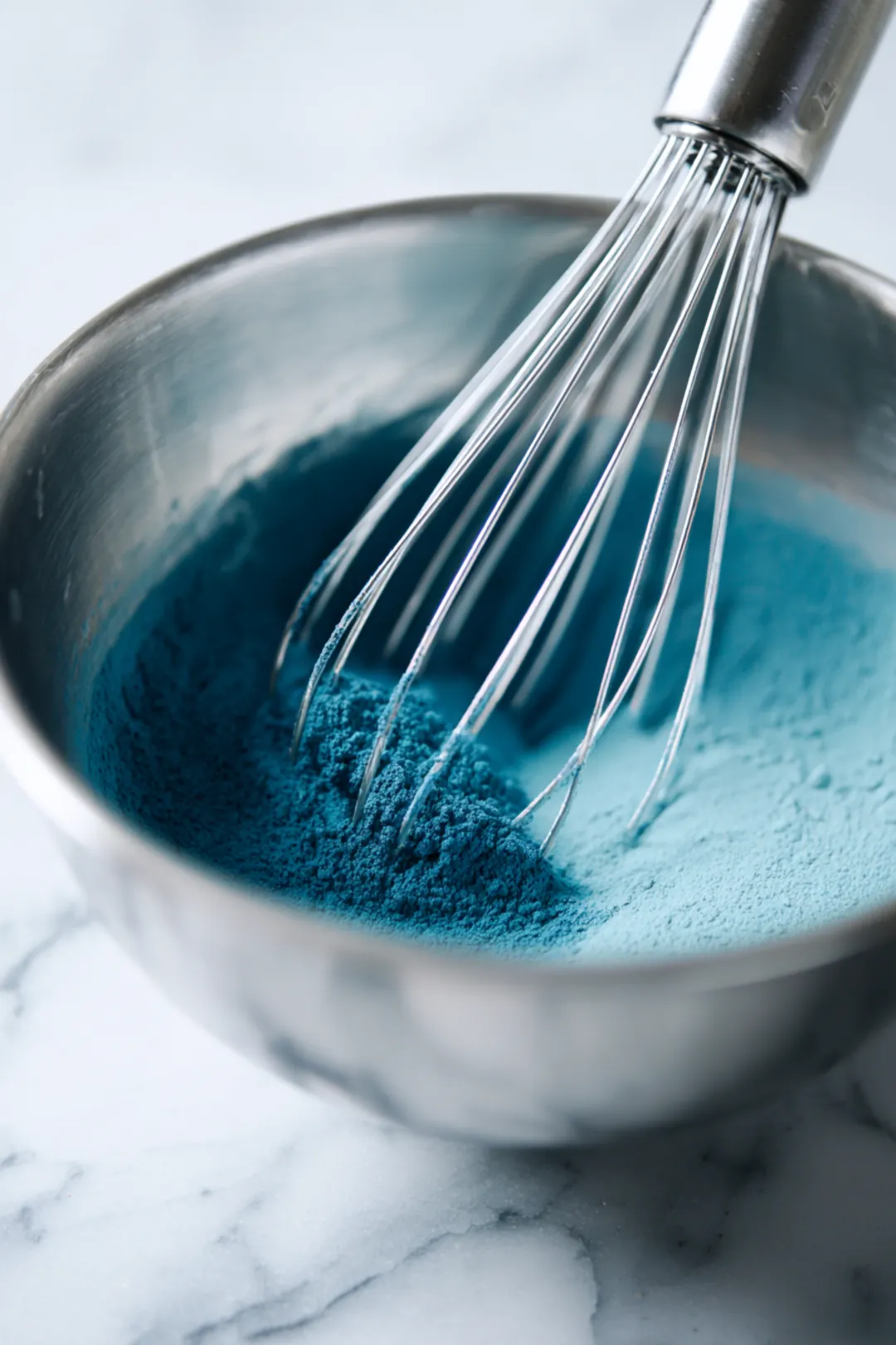 Whisk blue matcha powder with hot water until smooth