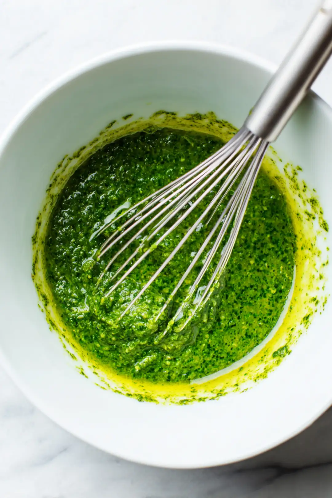Whisk eggs with pesto