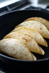 Assemble the tacos by placing the chicken mixture into warmed taco shells and drizzling with tahini sauce