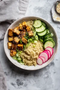 Assemble your poke bowls with quinoa and toppings