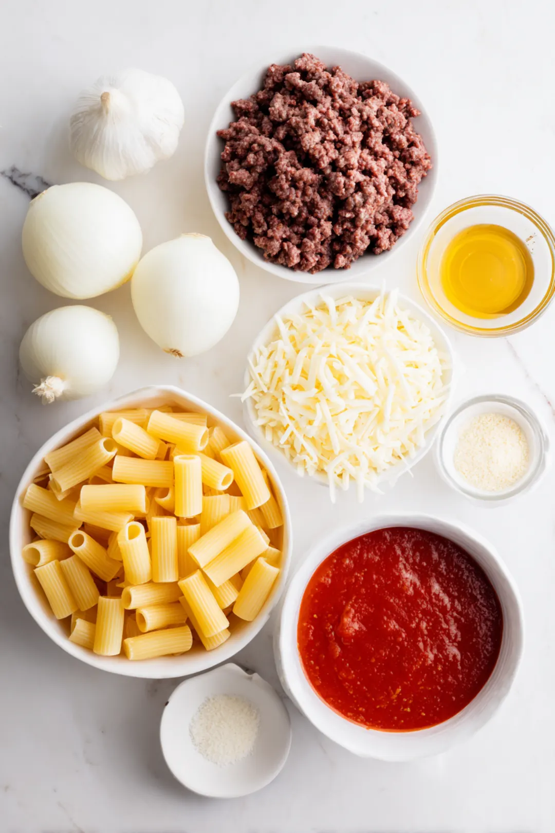 Beef Rigatoni Cheese Bake - ingredients