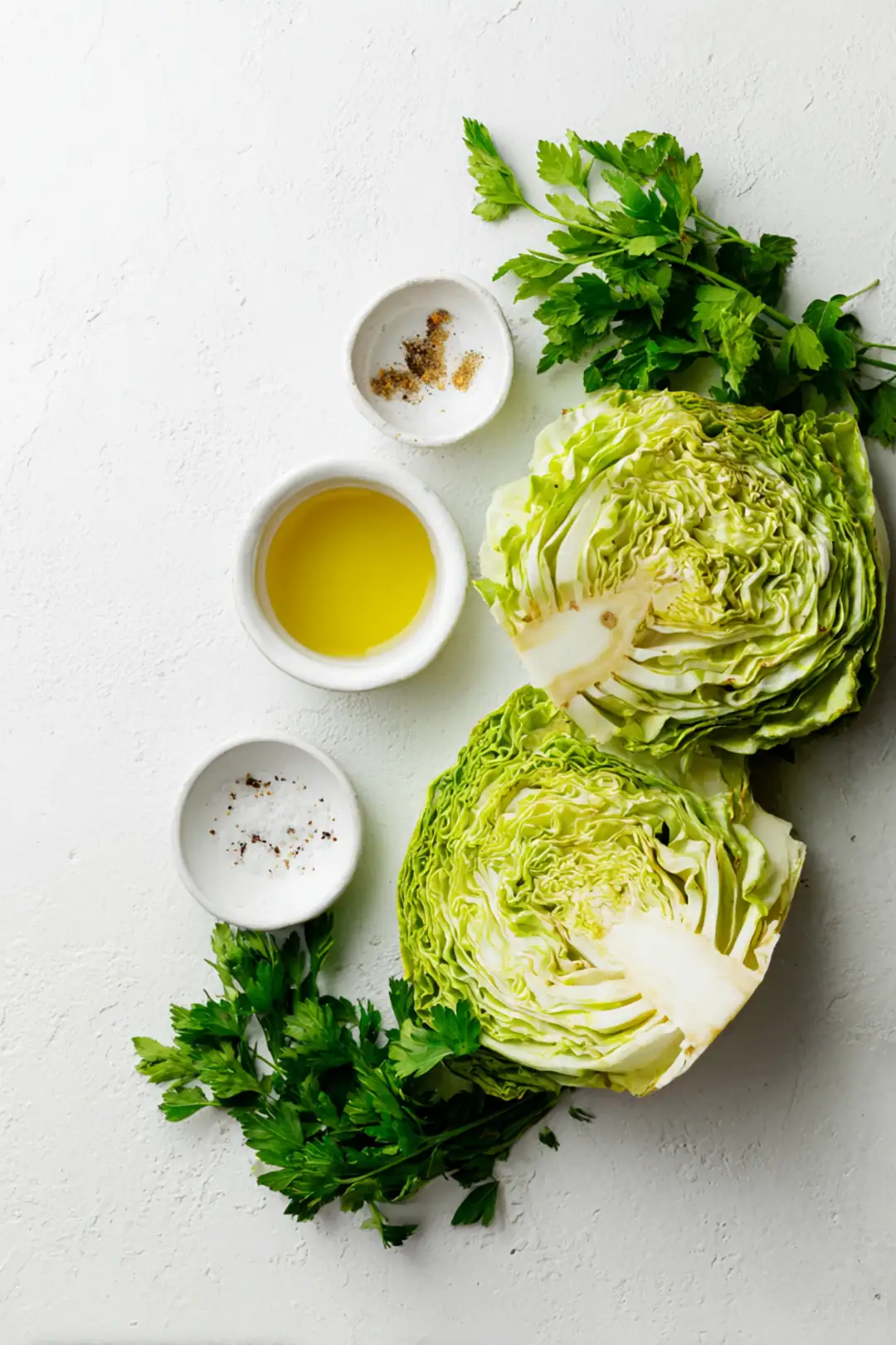 Blistered cabbage steaks with hot honey ingredients