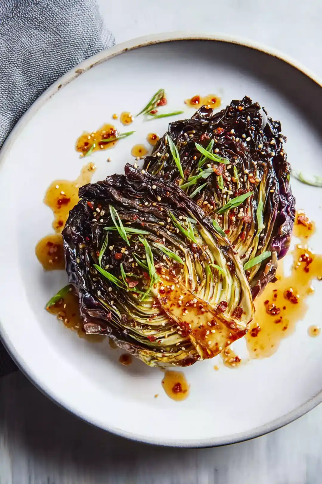 Blistered cabbage steaks with hot honey