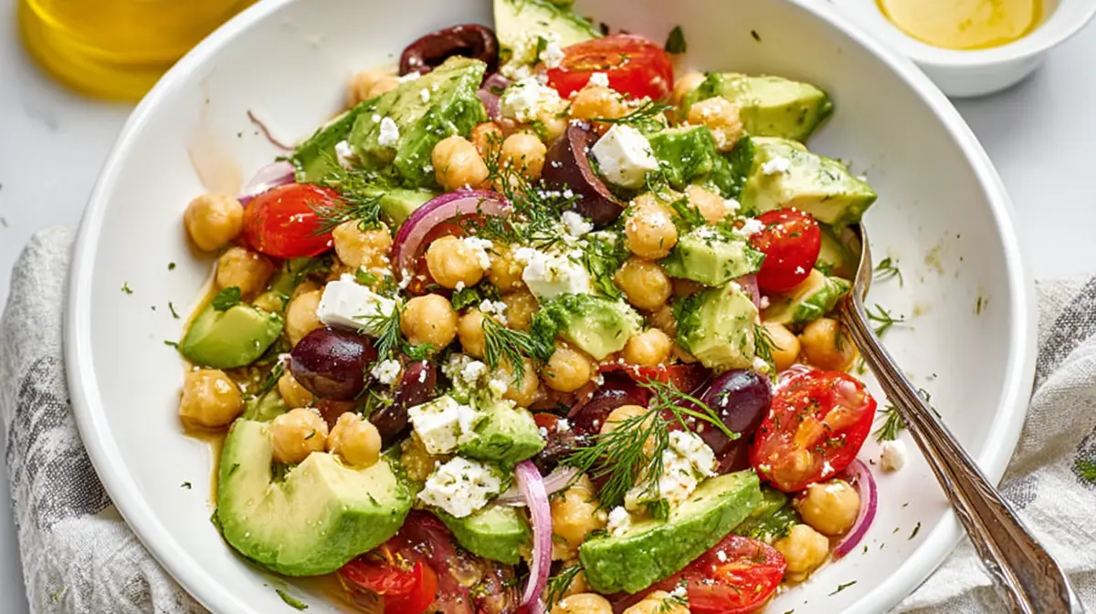 Chickpea feta avocado salad