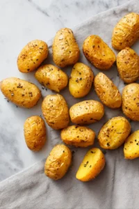 Coat potatoes with duck fat and season with salt and pepper