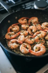 Cook shrimp in sauce and toss with linguine