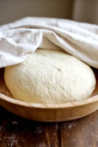 Cover the dough with a kitchen towel and let it rise in a warm place for about 15 minutes until it doubles in size.