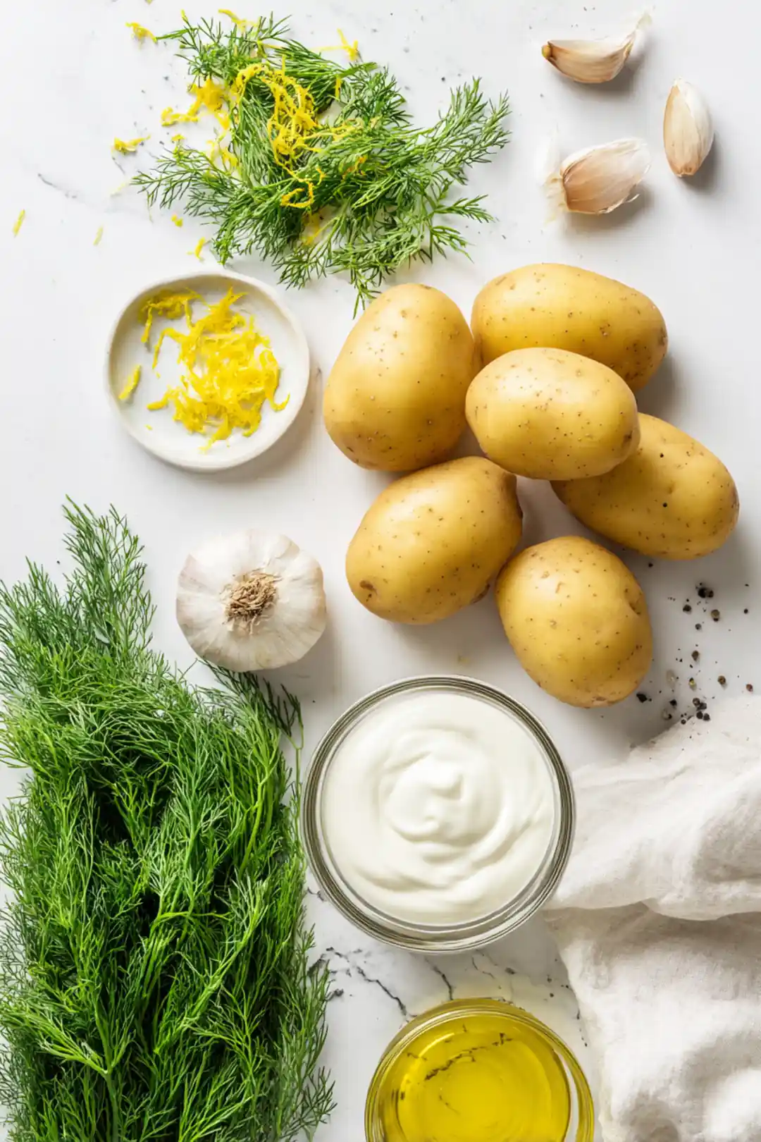 Crispy smashed jersey royal potatoes with kefir dip ingredients