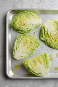 Drizzle olive oil and season cabbage steaks