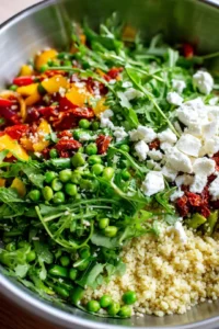 Fluff the couscous with a fork and transfer to a large bowl