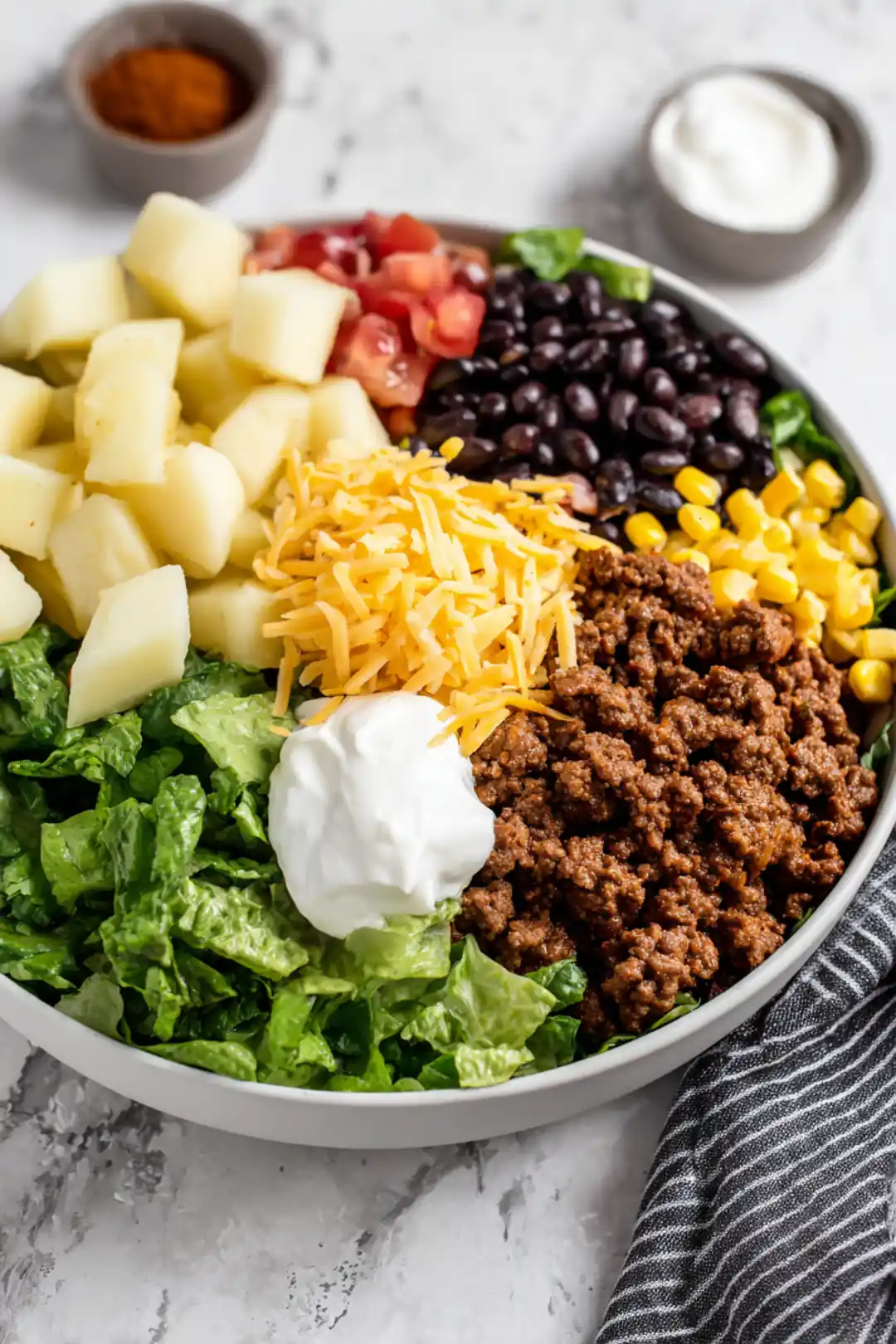 Ground beef and potato taco bowl ingredients