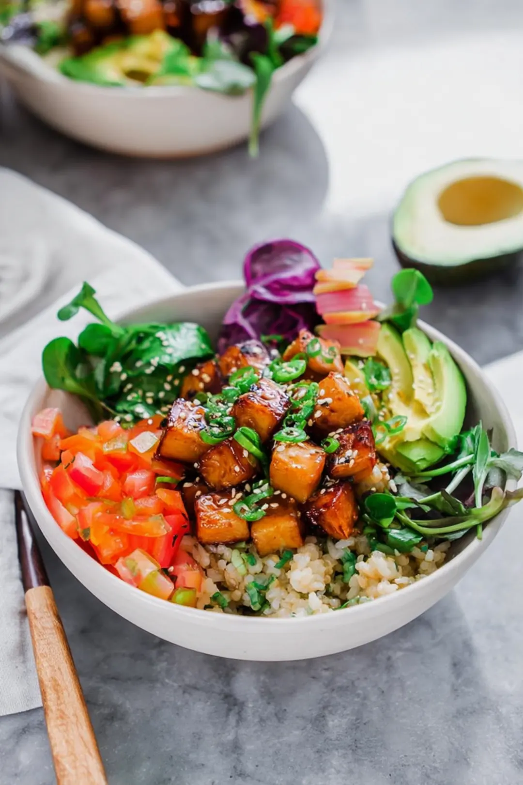 high protein festival poke bowls with quinoa
