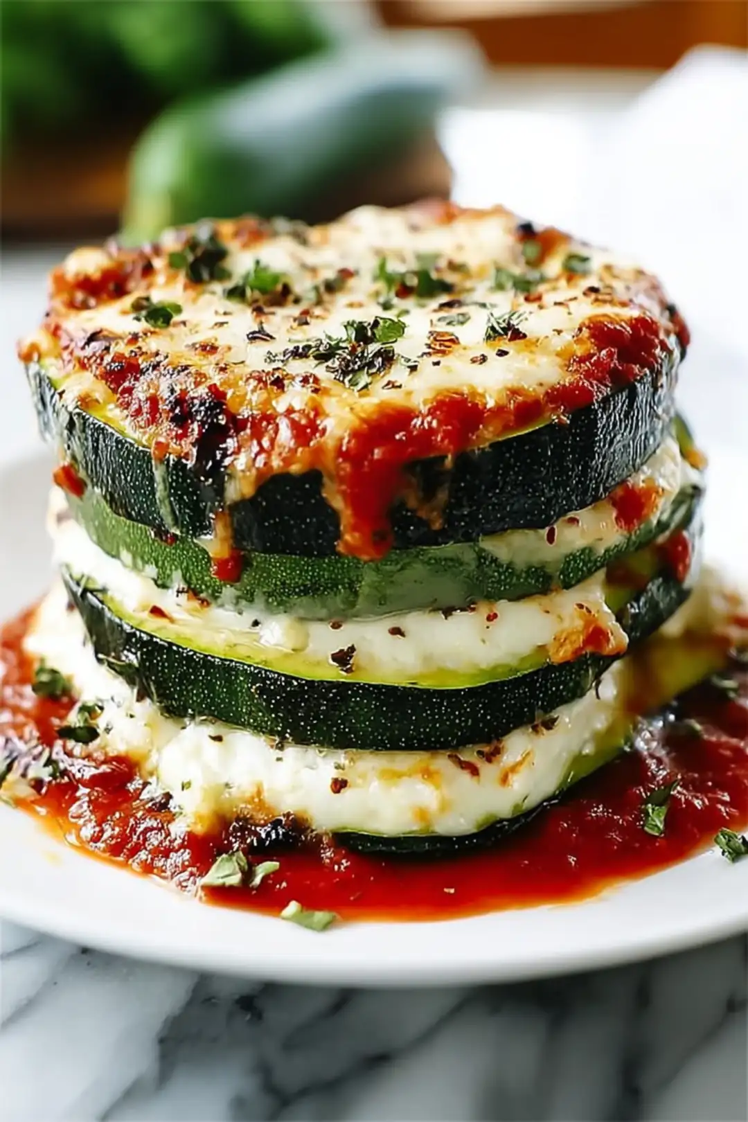 Layered zucchini ricotta melts with marinara