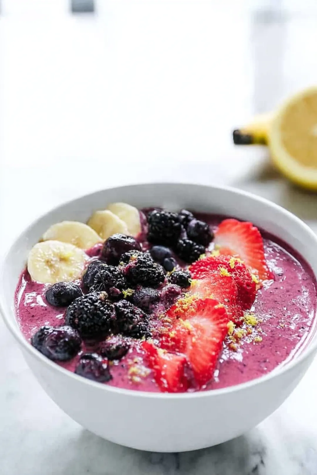 Lemon zest collagen berry smoothie bowl