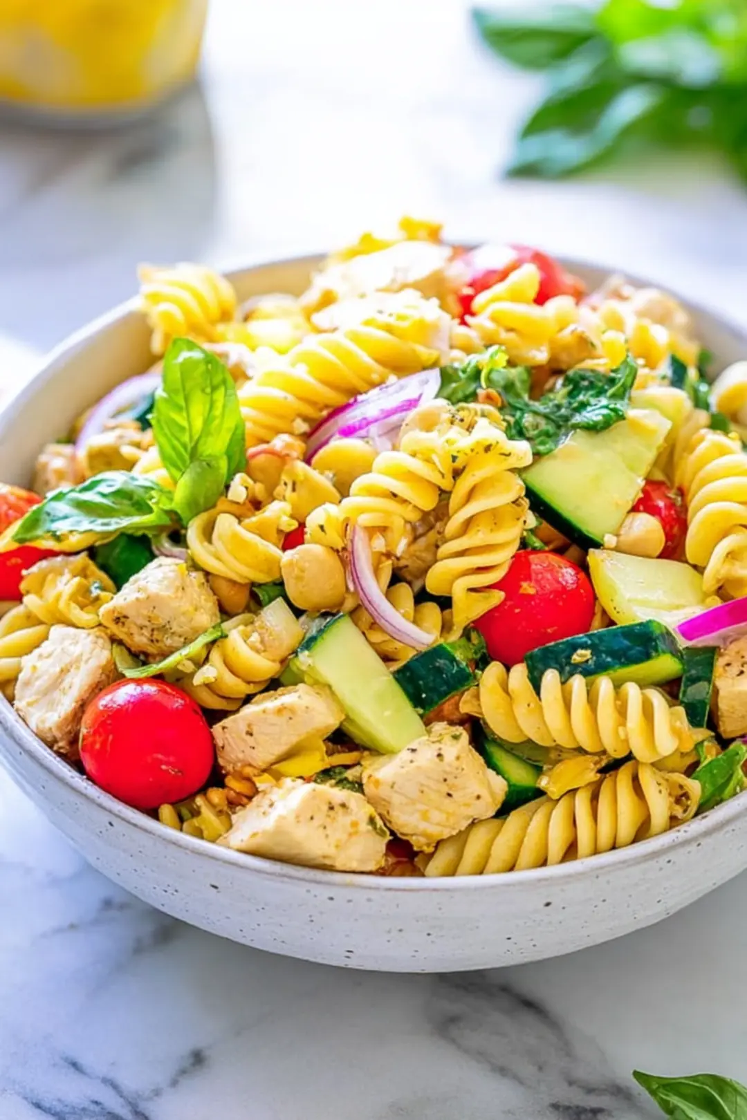 Mediterranean chicken pasta salad