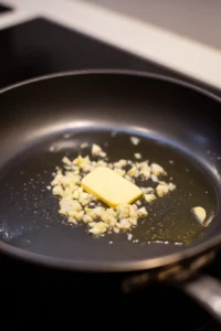Melt butter in a skillet and sauté garlic until fragrant