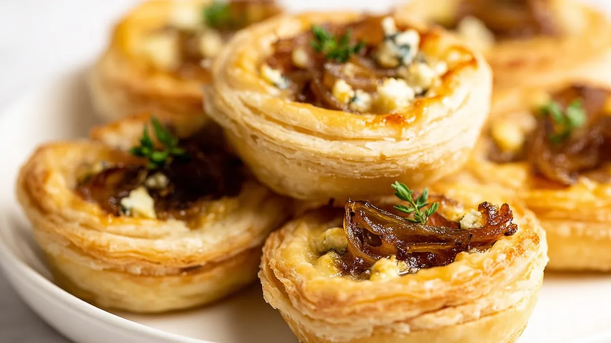 Mini French onion tarts with puff pastry