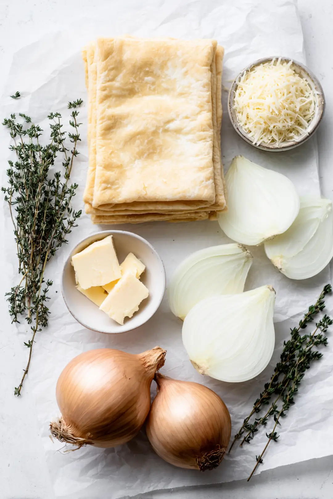 Mini French onion tarts with puff pastry - ingredients