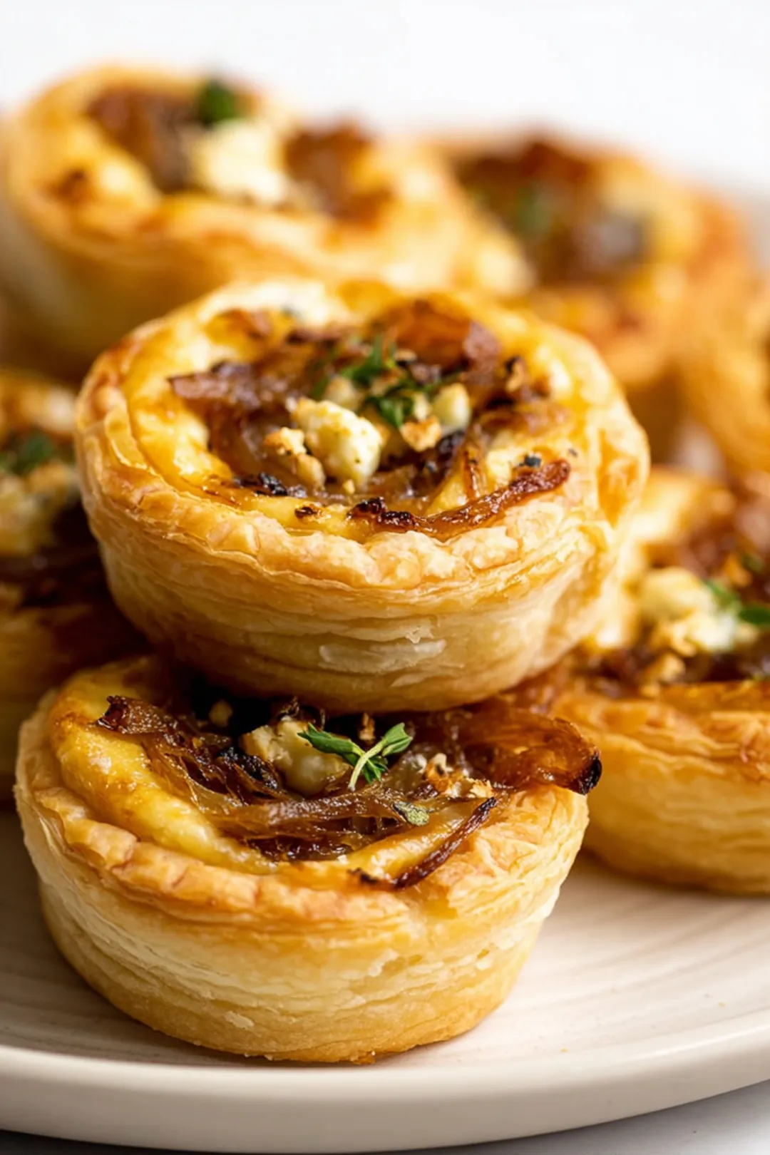 Mini French onion tarts with puff pastry
