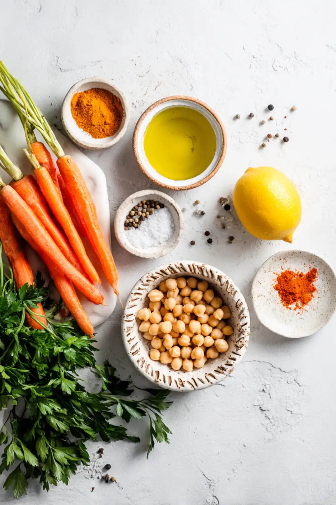 One pan roasted carrot and chickpea bowl ingredients