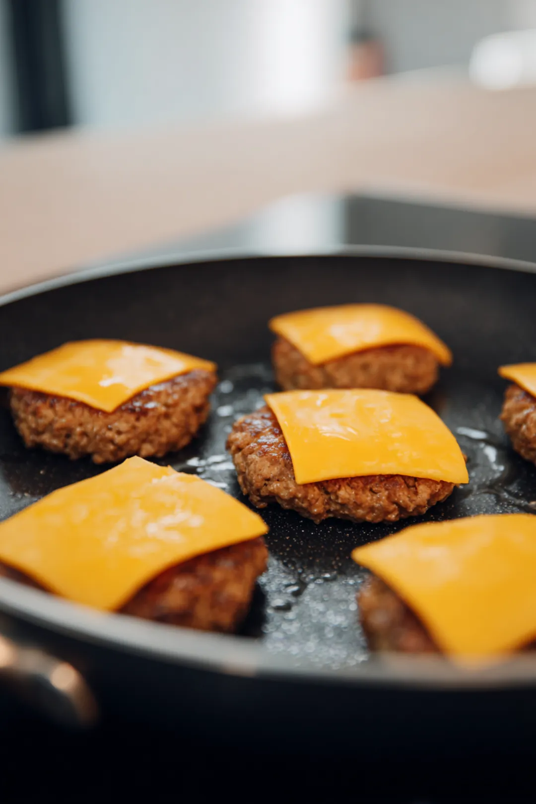 Place a slice of cheddar cheese on each patty