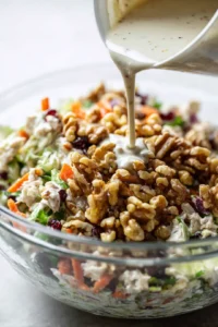 Pour the dressing over the chicken mixture and toss gently to combine