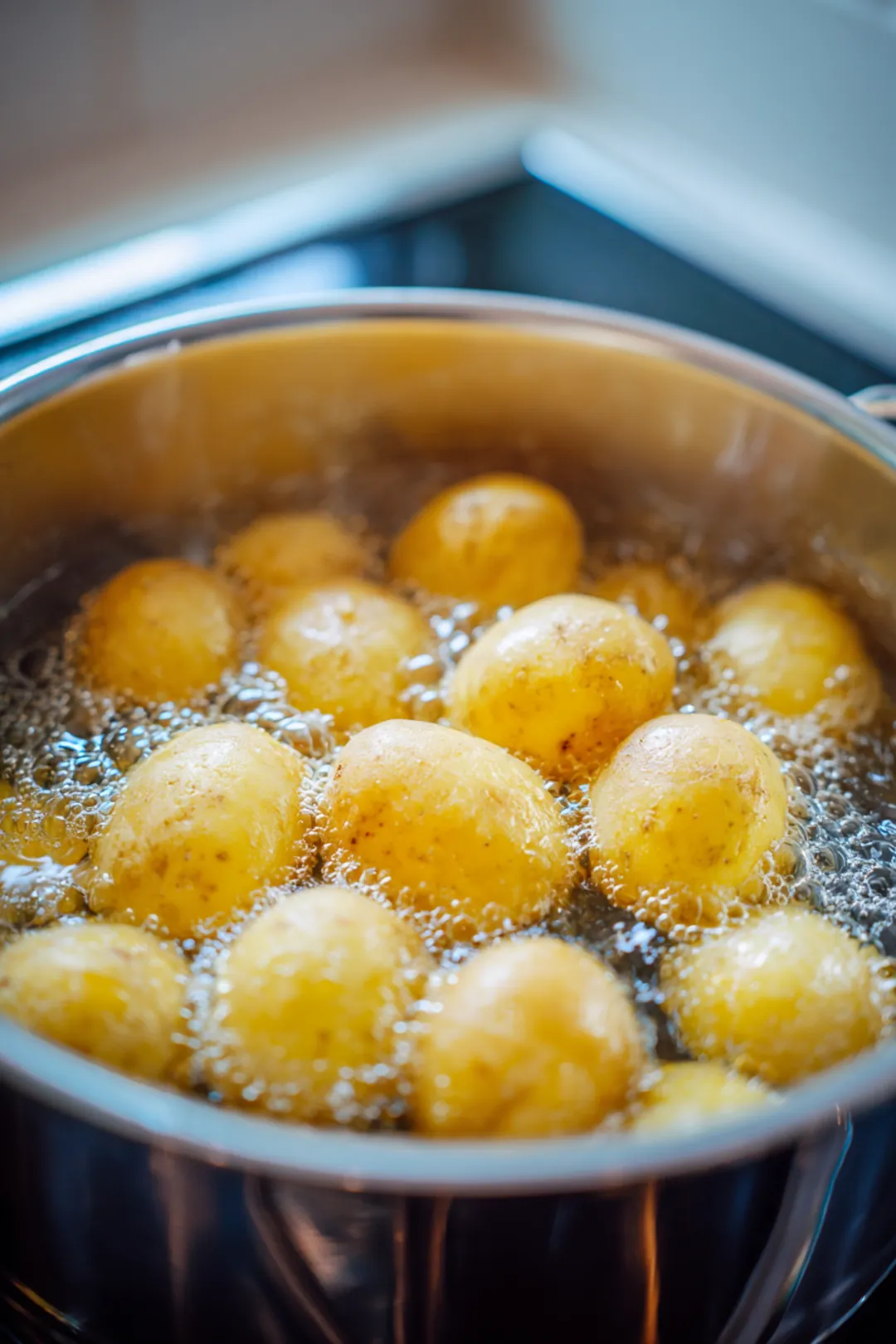 Preheat oven and boil Jersey Royal potatoes