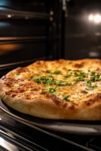 Remove the pizza from the oven and sprinkle chopped cilantro on top